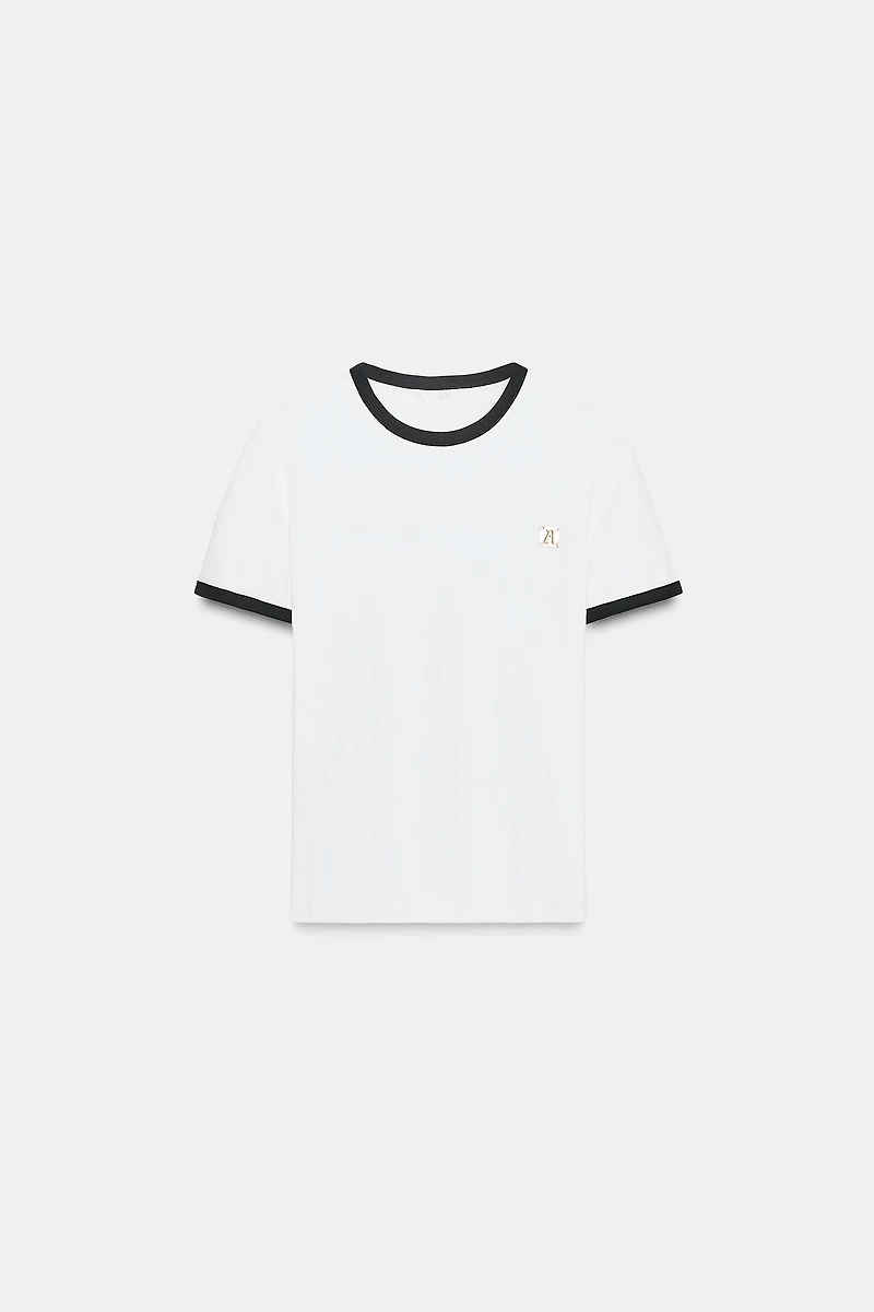 ZARA TRIM T-SHIRT WITH BROOCH