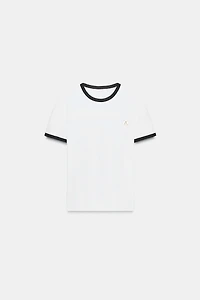 ZARA TRIM T-SHIRT WITH BROOCH