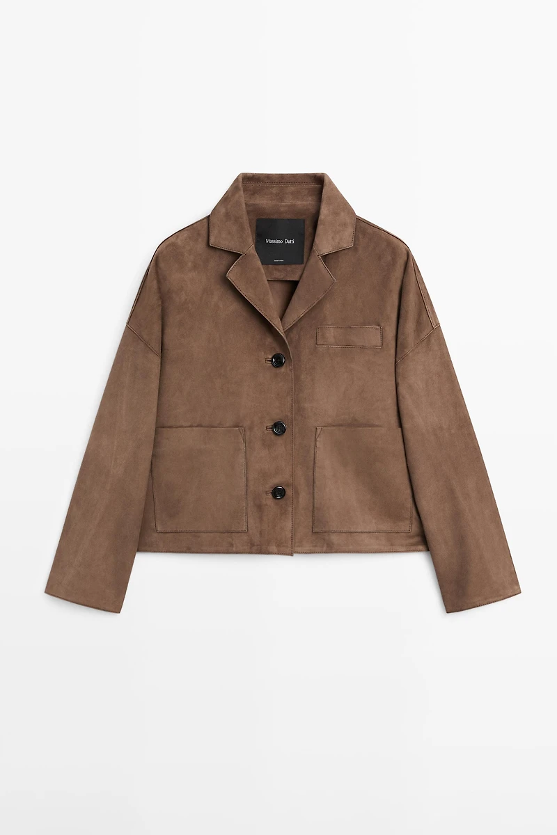Flowing leather jacket with suede finish