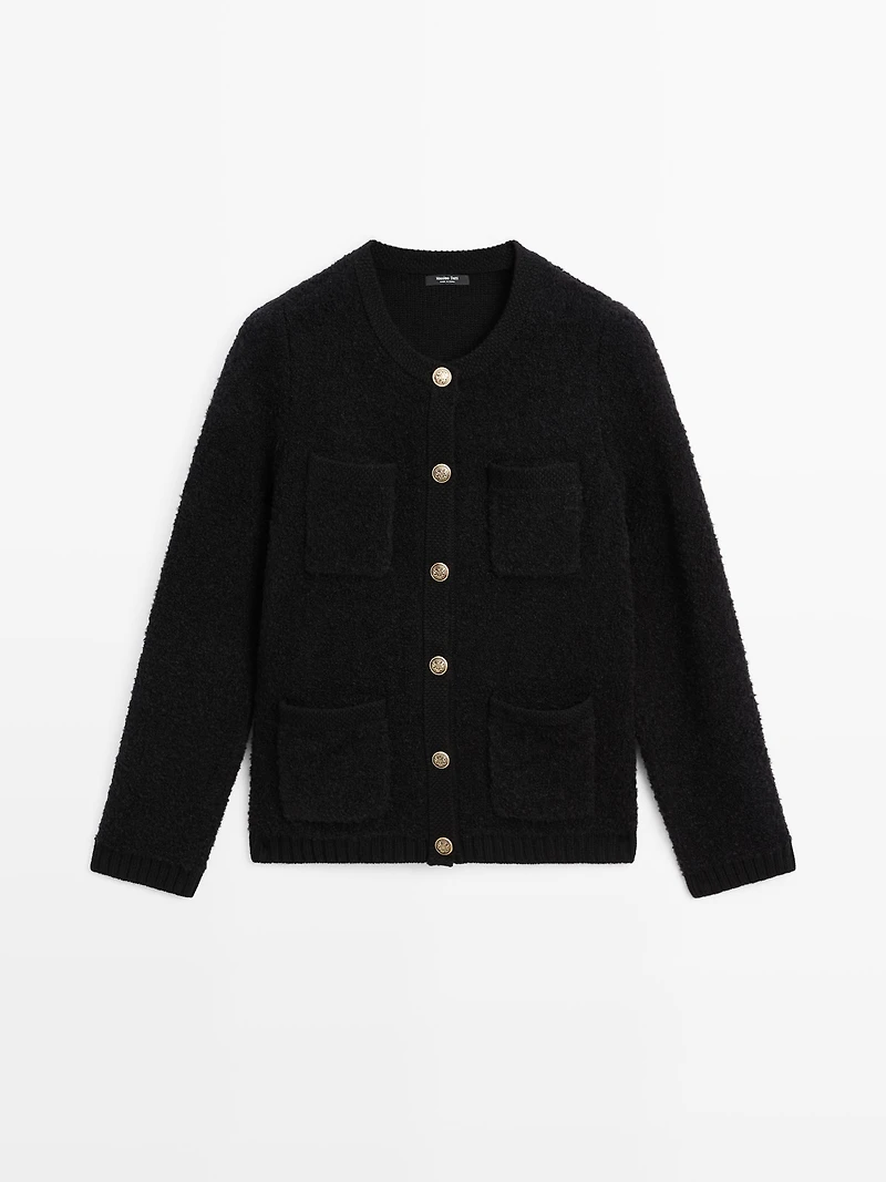 Wool blend cardigan with gold buttons