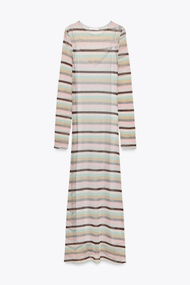 METALLIC THREAD STRIPED LONG DRESS