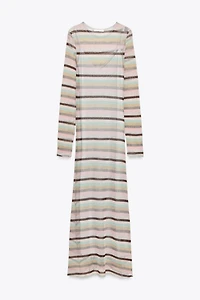 METALLIC THREAD STRIPED LONG DRESS