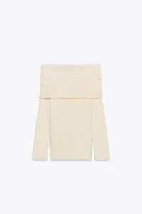 RUCHED STRAPLESS KNIT TOP