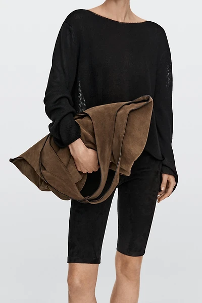 Split leather maxi tote bag