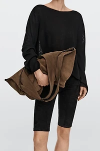 Split leather maxi tote bag