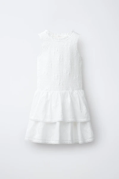 EMBROIDERED FLORAL RUFFLED DRESS