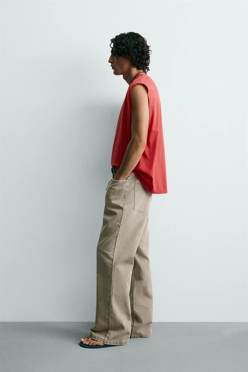 FLARE FIT TEXTURED COTTON PANTS