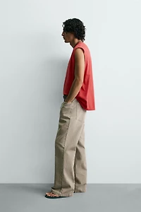 FLARE FIT TEXTURED COTTON PANTS