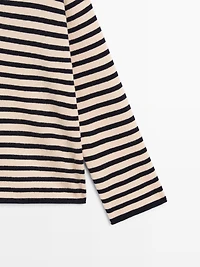 Striped V-neck knit sweater