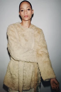 FAUX FUR BELTED JACKET ZW COLLECTION