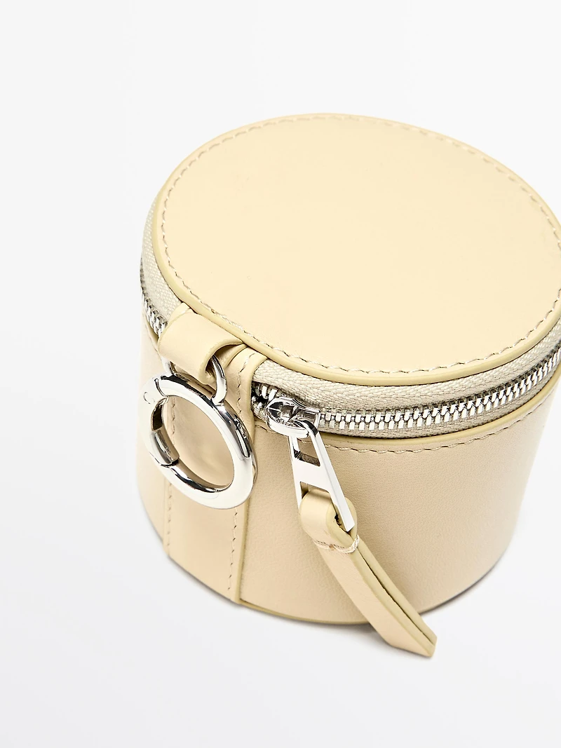 Round nappa leather bag with rhinestones