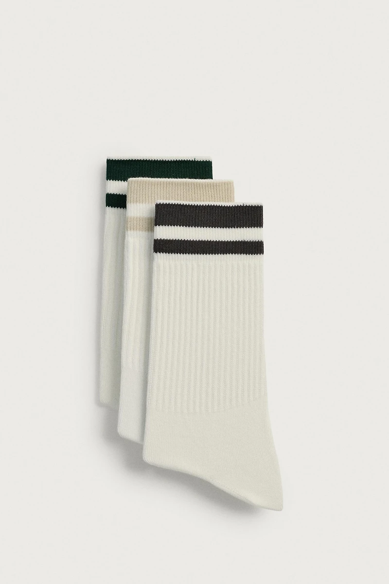 LOT DE 3 CHAUSSETTES CÔTELÉES À BANDES