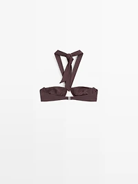 Textured bikini top with underwire and tied neck