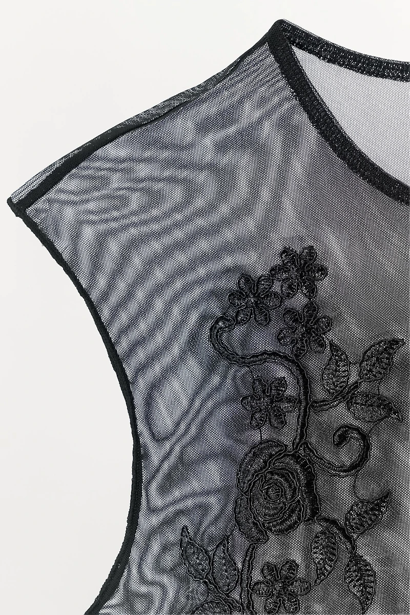 EMBROIDERED TULLE BODYSUIT
