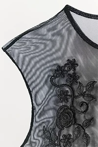EMBROIDERED TULLE BODYSUIT