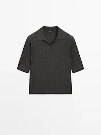 Wool blend cable-knit polo shirt