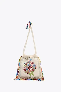 FLORAL EMBROIDERY BUCKET BAG