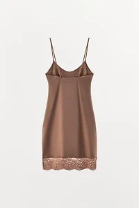 ROBE COURTE EN MÉLANGE DE POLYAMIDE ET DENTELLE