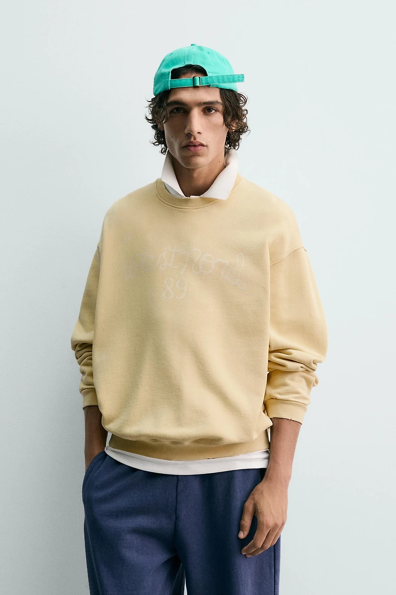 WASHED TEXT PRINT SWEATSHIRT