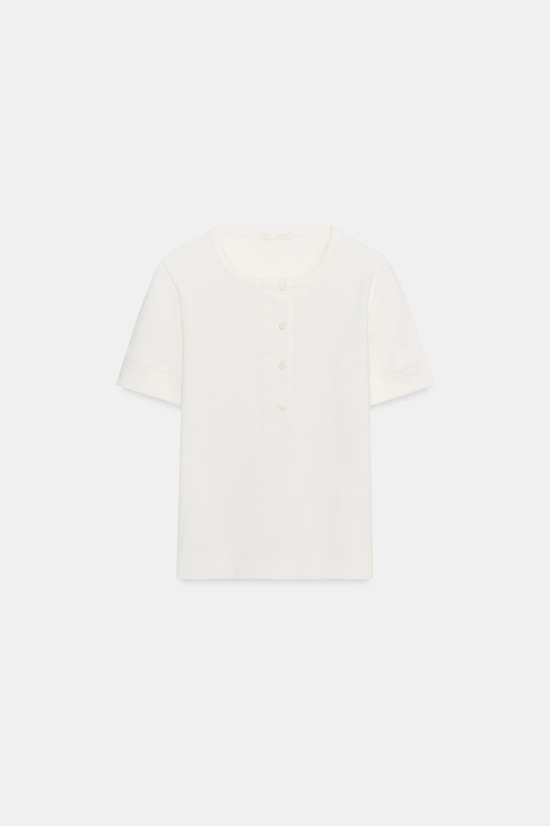 RIBBED BUTTON T-SHIRT