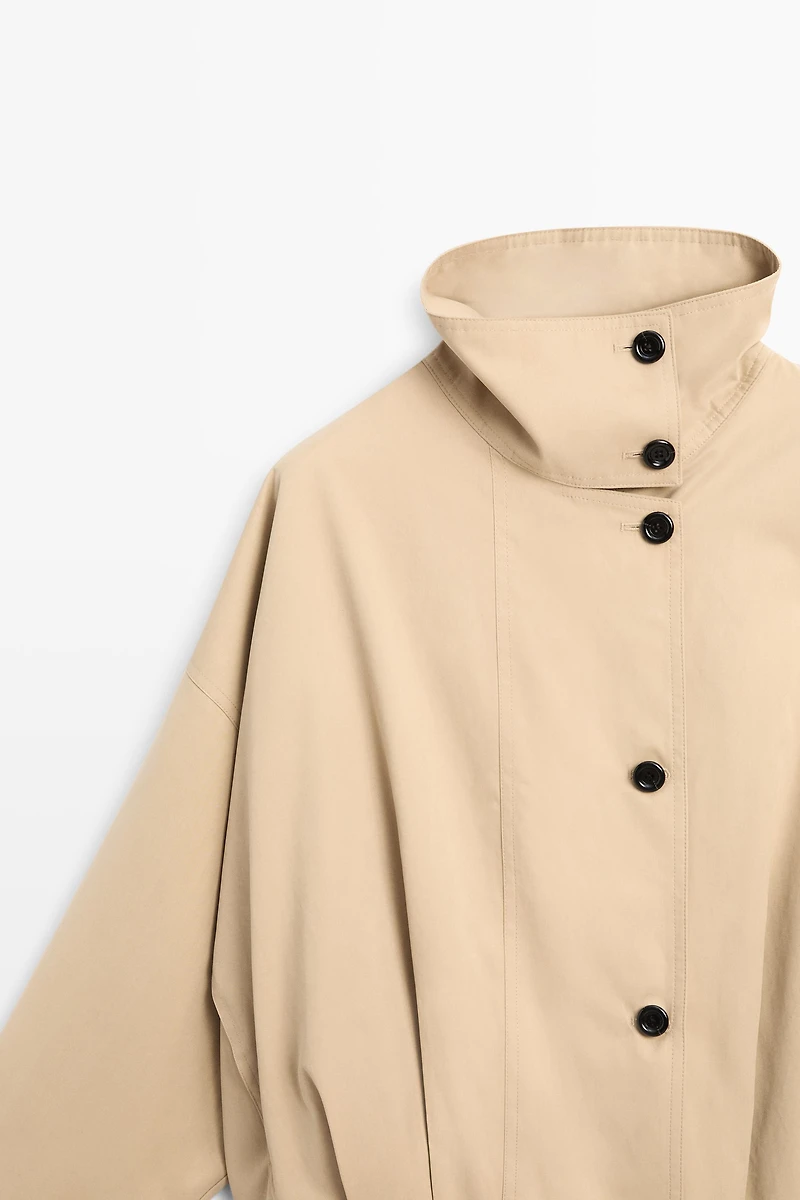 Pleated stand-collar bomber jacket