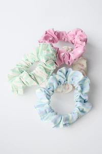 FOUR-PACK OF STRIPED AND FLORAL SCRUNCHIES