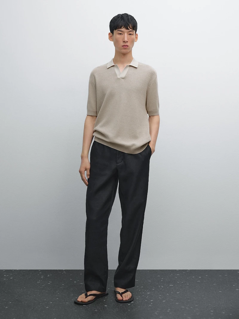 Polo en maille à col V texturé