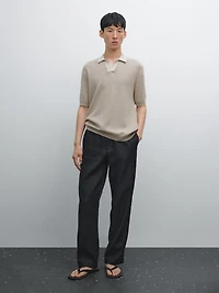 Polo en maille à col V texturé
