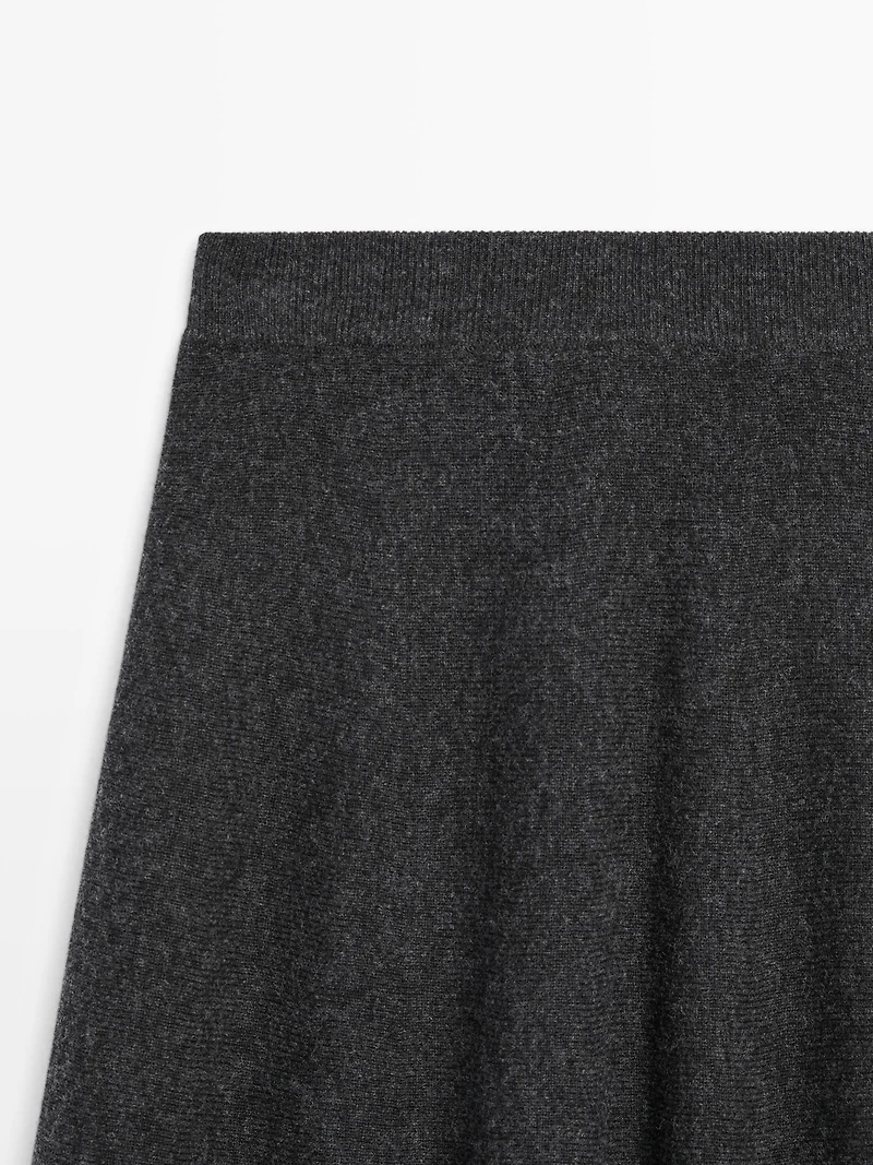 Long flared wool blend knit skirt