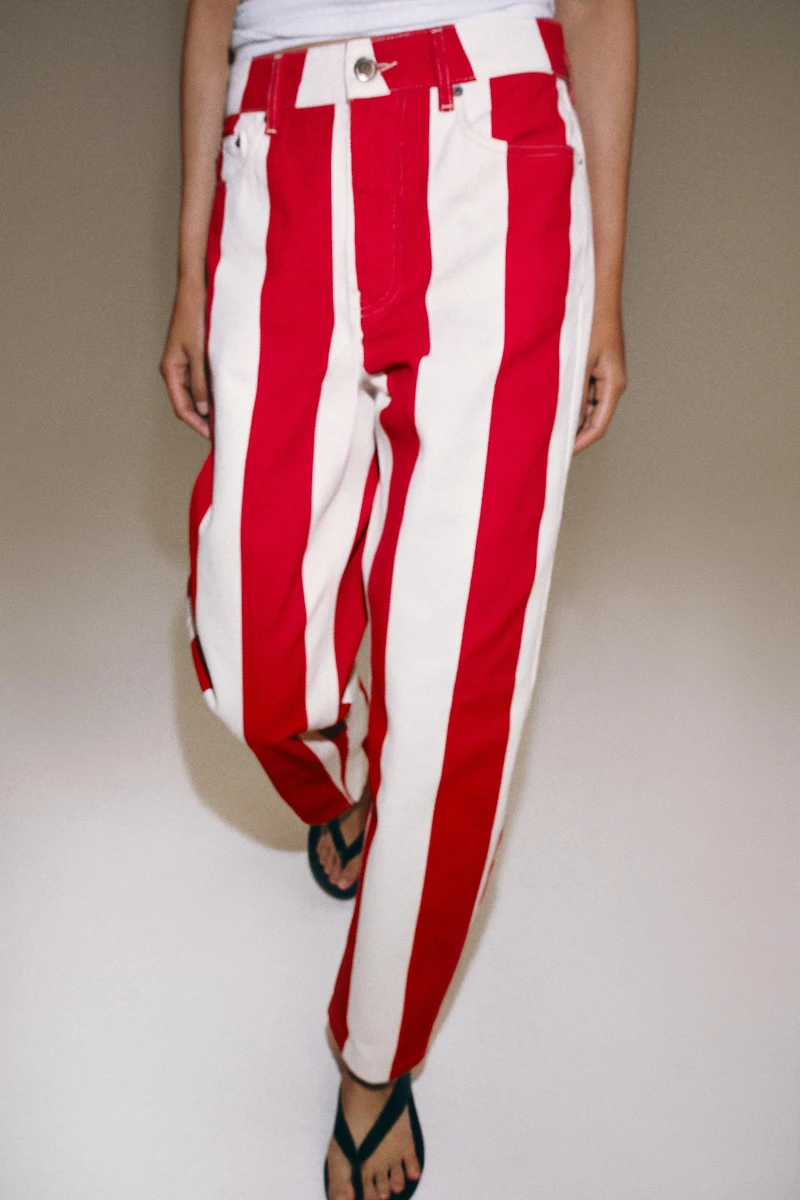 ZW COLLECTION MID-RISE TAPERED STRIPE JEANS