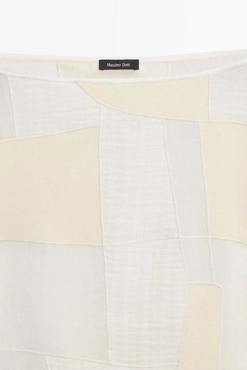 Patchwork print boat neck blouse