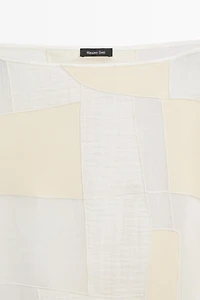 Patchwork print boat neck blouse