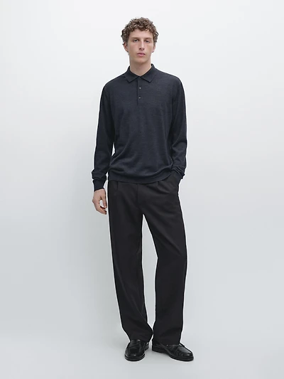 100% wool knit sweater with polo collar
