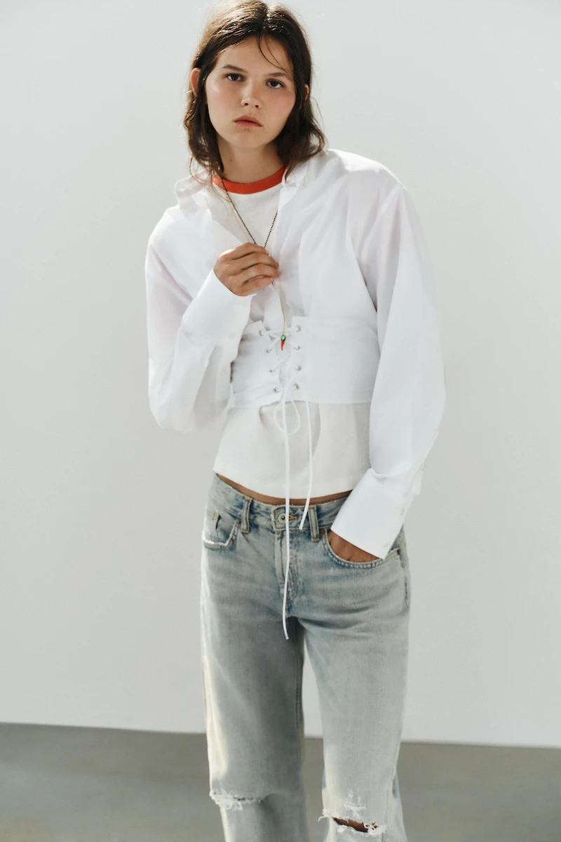 STRAPPY CORSET POPLIN SHIRT