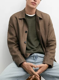 Total look linen jacket with herringbone detail
