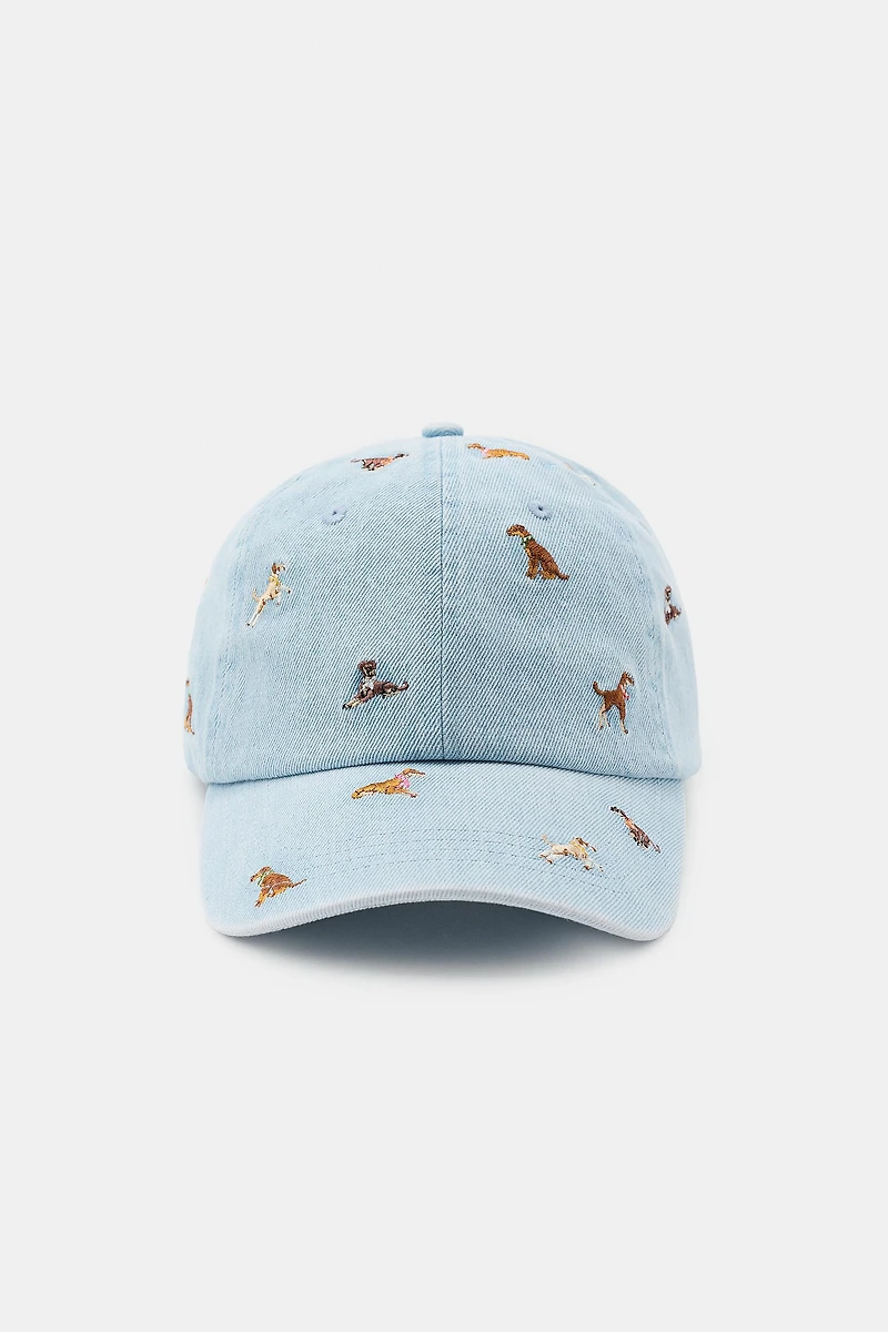 DENIM CAP WITH DOG EMBROIDERY