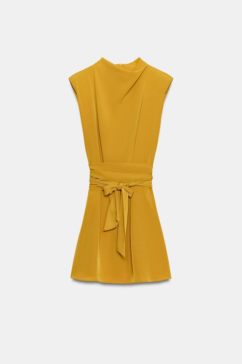 SHORT TIE DRESS WITH SHOULDER PADS