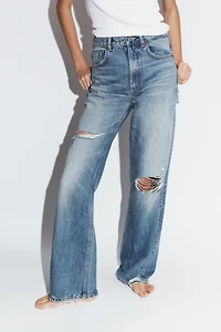 TRF RIPPED HIGH WAIST WIDE LEG JEANS