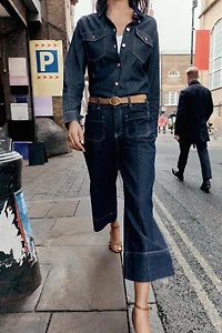 Z1975 HIGH WAIST WIDE LEG CROPPED BELTED JEANS