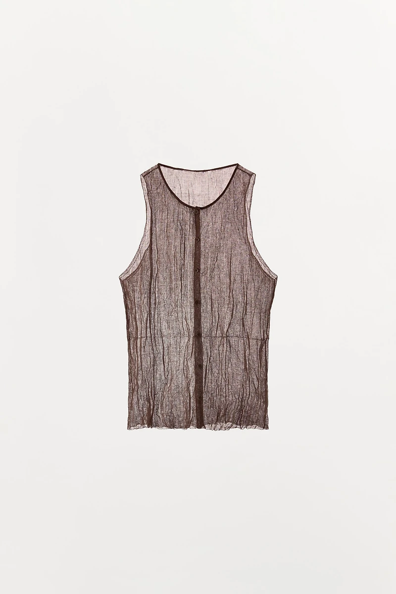 BUTTONED CRINKLE EFFECT TOP