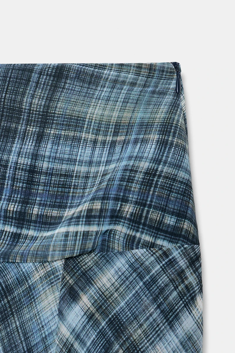 PLAID ASYMMETRIC MIDI SKIRT