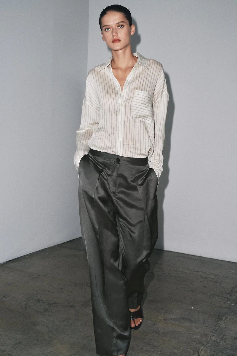 PANTALON SATINÉ AVEC LIN ZW COLLECTION