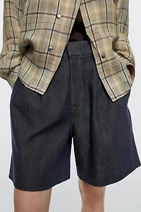 Cotton denim Bermuda shorts with topstitching