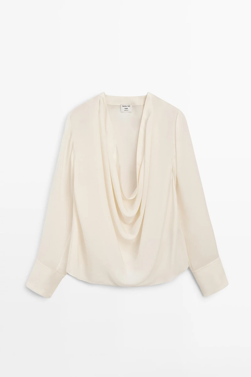 Flowing silk blouse with cowl neckline - STUDIO