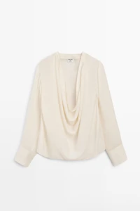 Flowing silk blouse with cowl neckline - STUDIO