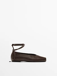 Tied leather ballet flats