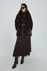 FAUX FUR COAT WITH BELT