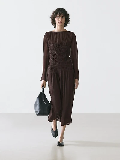 Flowing midi dress with gathered detail