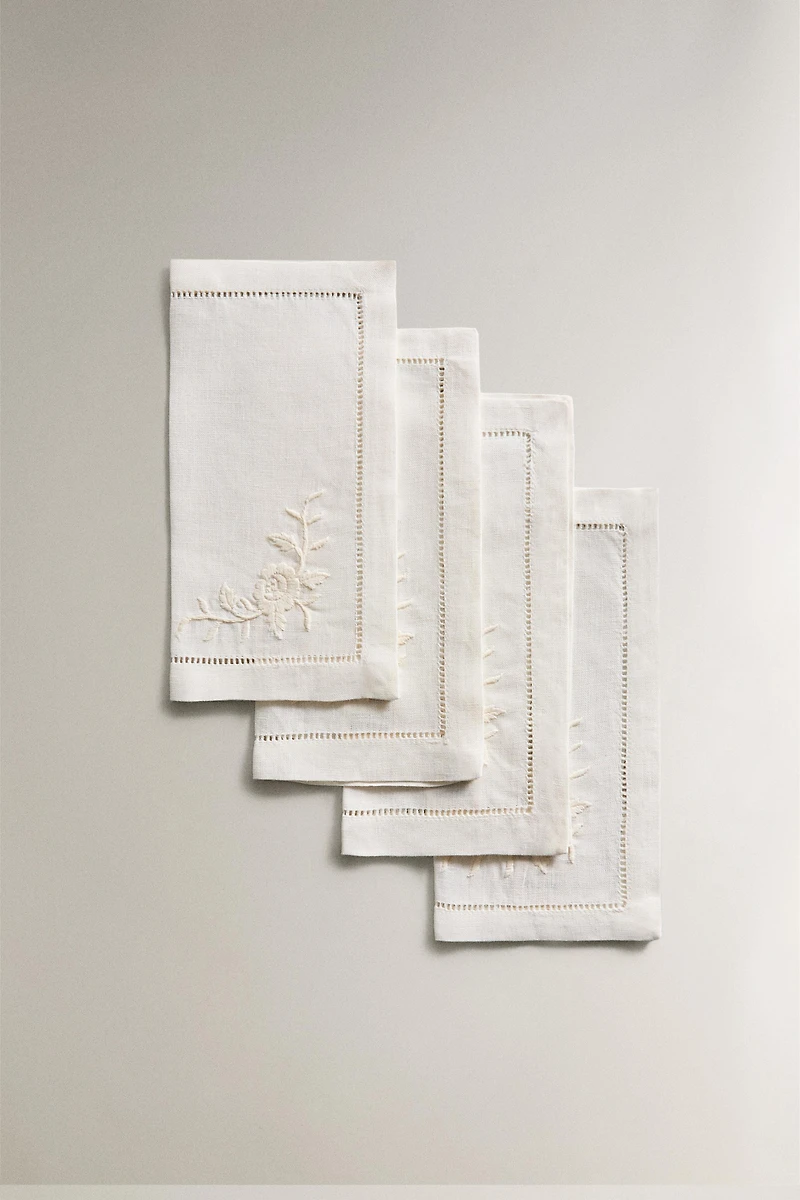 PACK OF EMBROIDERED LINEN COCKTAIL NAPKINS (PACK OF 4)