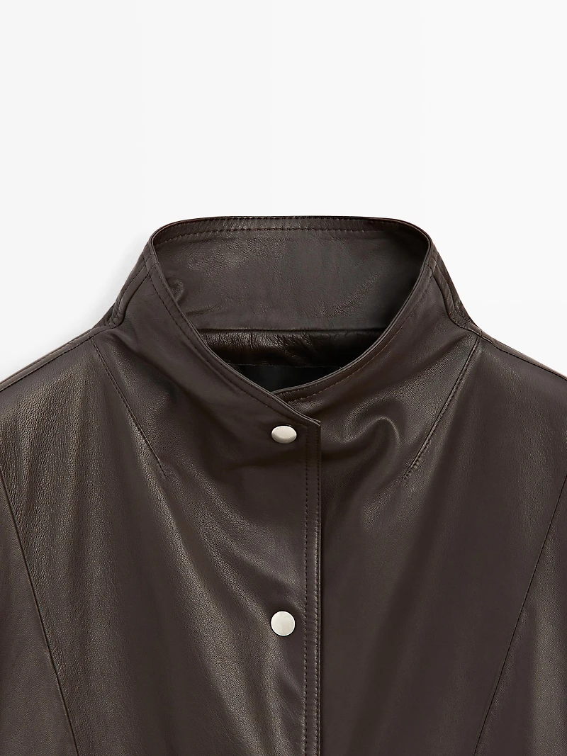 Nappa leather cape parka with pockets